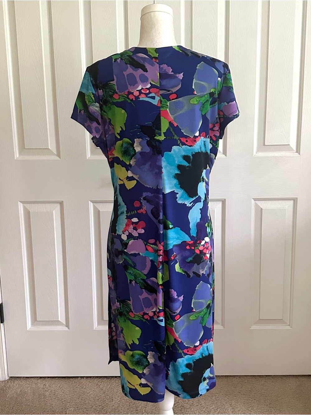 Shelby & Palmer Dress Purple Pink Blue Floral Cap Sleeve Faux Wrap Ruched XL - Picture 8 of 15